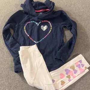5/$15- Navy Hoodie and Heart Leggings Set